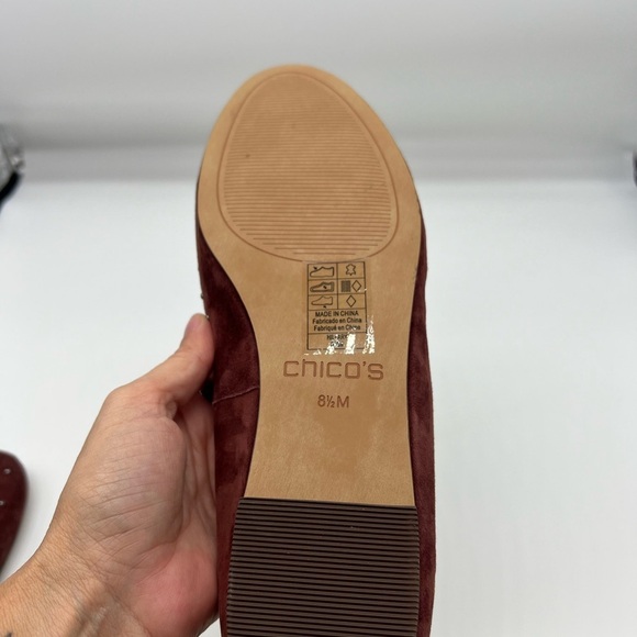 Chicos - Burgundy Suede Studded Slip On Round Toe Light Weight Flat Loafers 8.5 - Picture 14 of 14